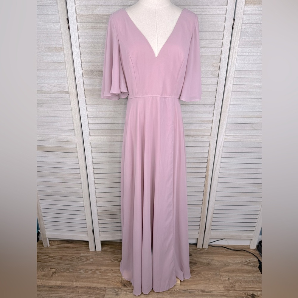 FASHION NOVA "Elsie" V Neck Maxi Dress with Flutter Sleeves Mauve-Large